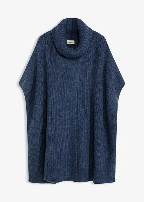 Poncho-Pullover mit Wollanteil in blau von vorne - bonprix