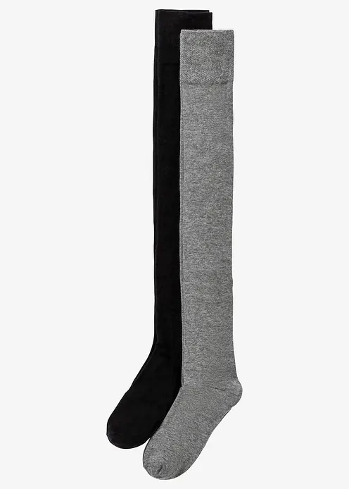 Overknee Strümpfe mit Bio-Baumwolle (2er Pack) in schwarz von vorne - bonprix