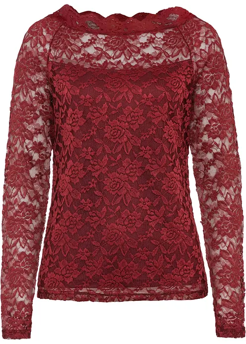 Spitzen-Langarmshirt in rot - bonprix
