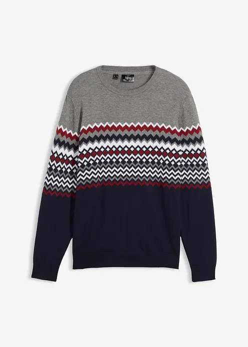 Norweger Pullover mit reiner Baumwolle in grau von vorne - bonprix