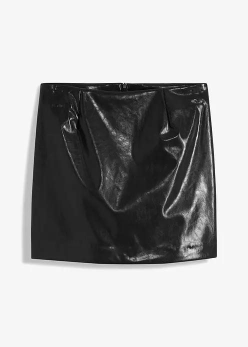 Kurzer Lederimitat-Rock in schwarz von vorne - bonprix