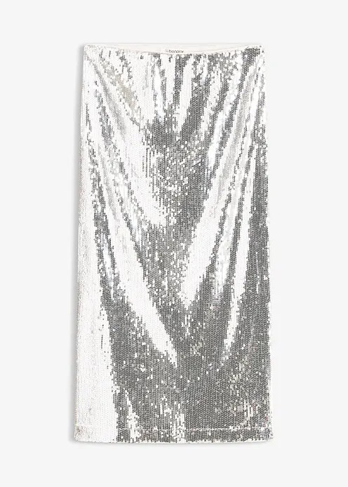 Pailletten-Midirock in grau von vorne - bonprix