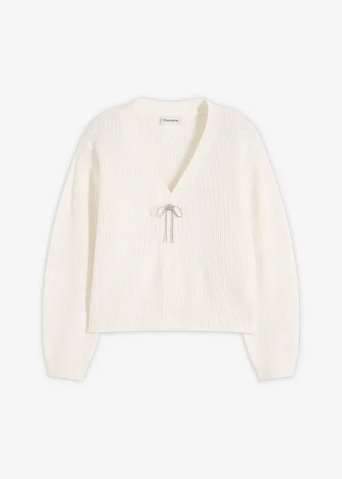 Kurze Strickjacke in weiß von vorne - bonprix