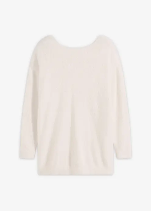 Longpullover aus weichem Federgarn in weiß von vorne - bonprix