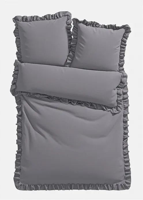 Bettwäsche mit Rüschen in grau von vorne - bonprix
