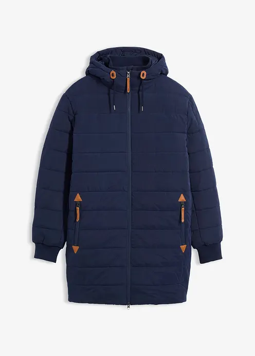 wattierter Stepp-Parka mit Kapuze und Lederimitat-Details in blau von vorne - bonprix