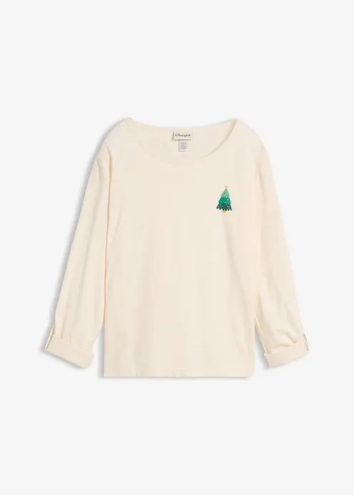 Langarmshirt aus reiner Bio-Baumwolle in beige von vorne - bonprix
