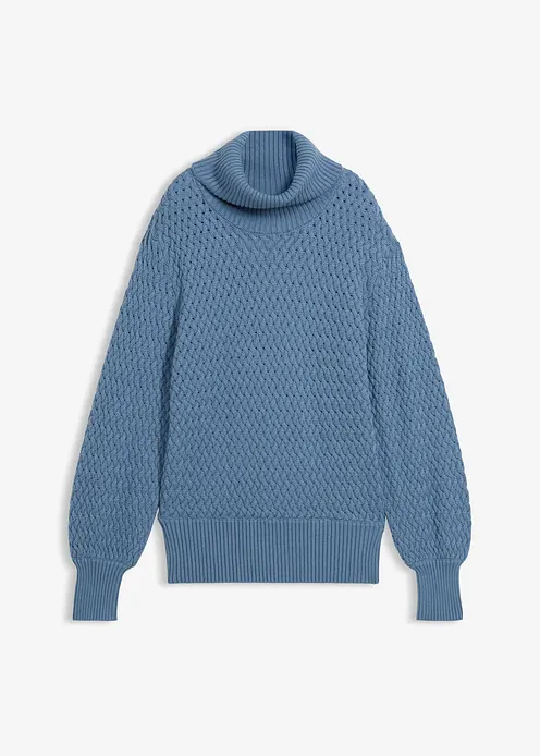 Rollkragenpullover mit Merinowolle in blau von vorne - bonprix