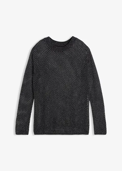 Ajour-Pullover mit Glitzergarn in schwarz von vorne - bonprix