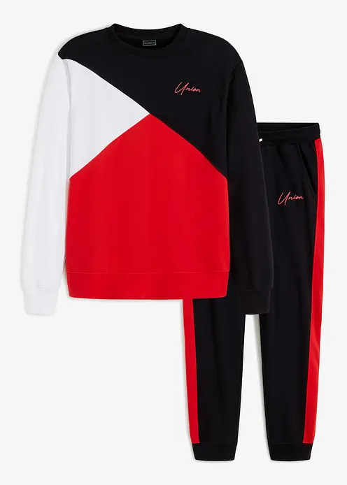 Jogginganzug (2-tlg. Set) aus reiner Baumwolle in schwarz von vorne - bonprix