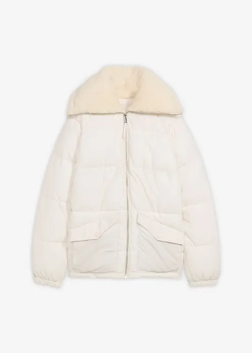 Steppjacke mit Teddykragen in weiß von vorne - bonprix