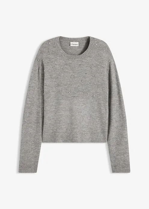 Boxy-Pullover in grau von vorne - bonprix