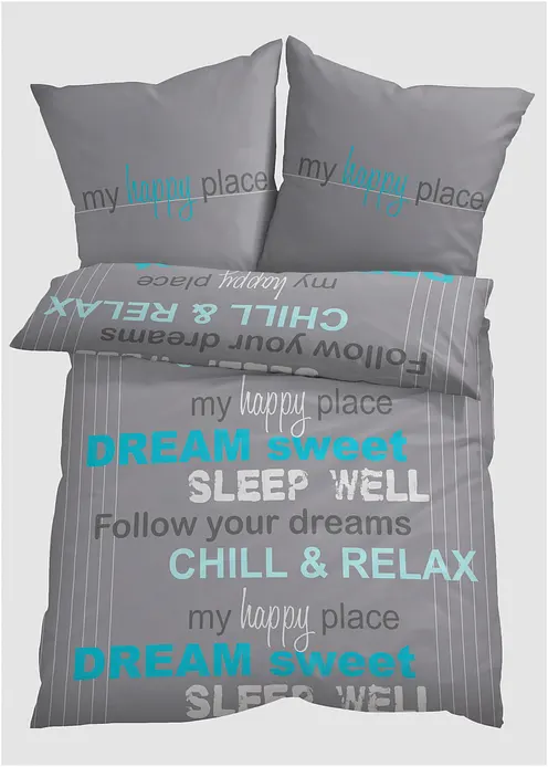 Bettwäsche mit Statement in grau - bonprix