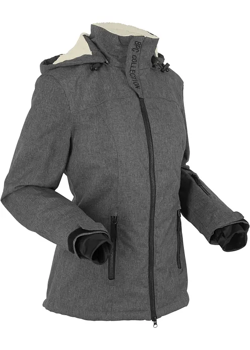 wasserdichte Outdoor-Funktions-Jacke mit Teddyfleece in grau von vorne - bonprix