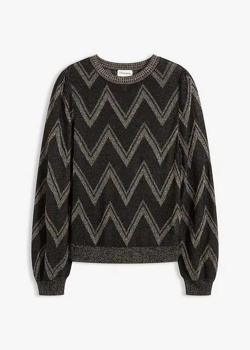 Feinstrickpullover mit Glitzereffekt in schwarz von vorne - bonprix