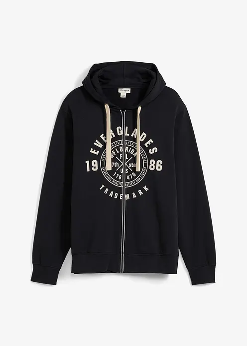 Kapuzen-Sweatjacke mit Komfortschnitt in schwarz von vorne - bonprix