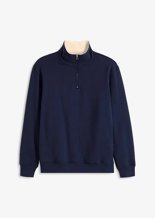 Thermo-Sweatshirt mit Troyer-Kragen, warm gefüttert in blau von vorne - bonprix