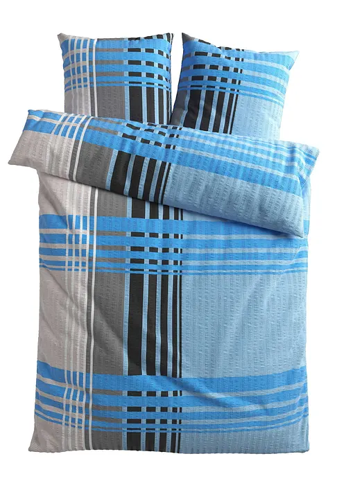 Bettwäsche mit Karos in blau von vorne - bonprix