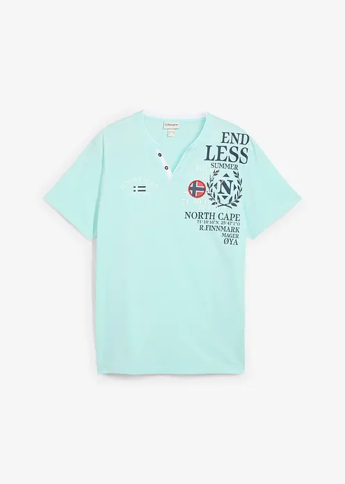 Henleyshirt, Kurzarm aus reiner Bio-Baumwolle in blau von vorne - bonprix