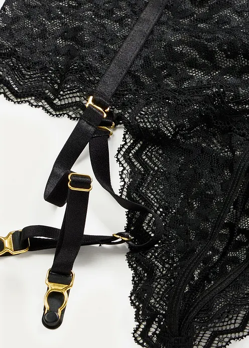 Highwaist String ouvert mit Strapshalter in schwarz - bonprix