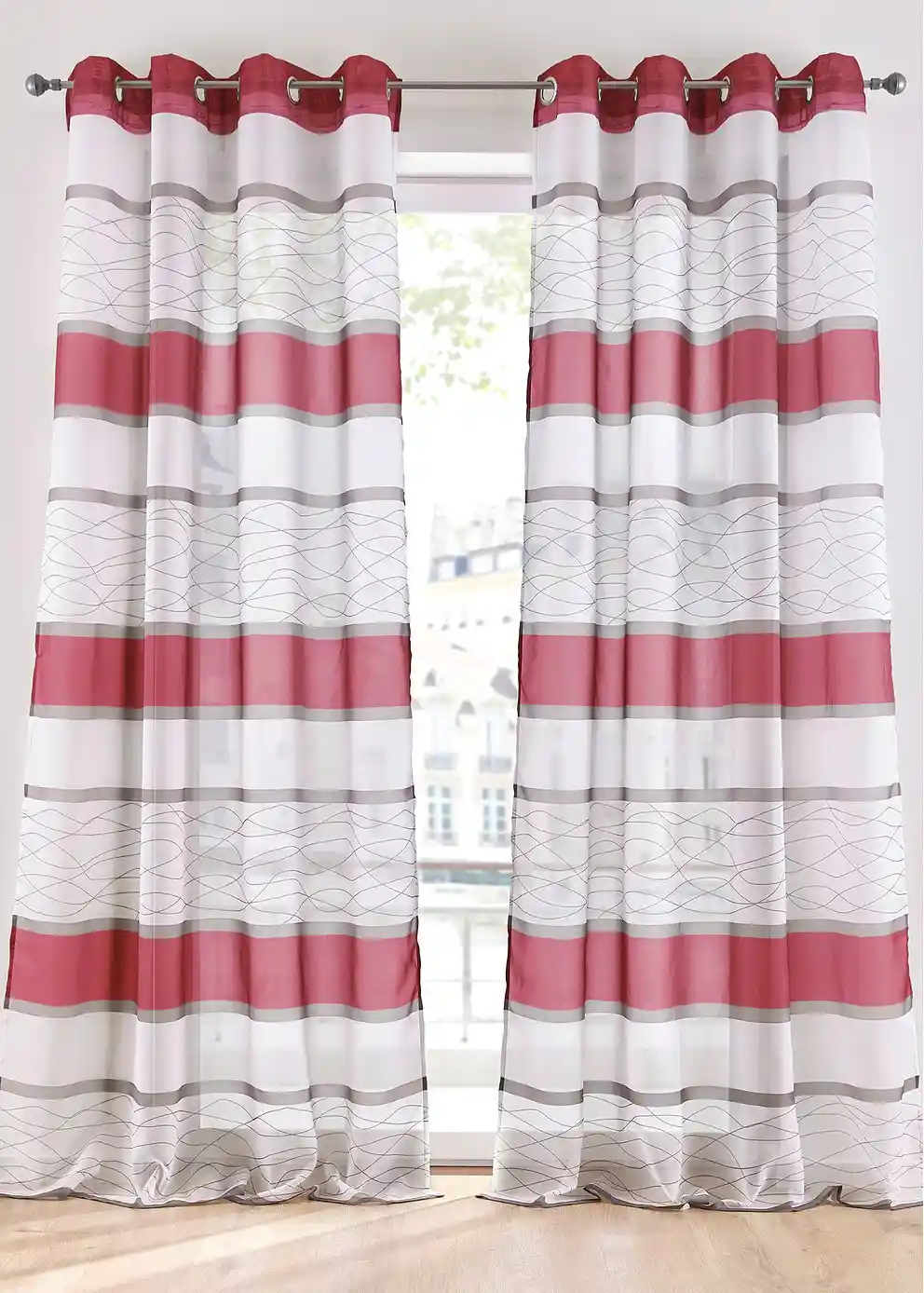 Transparenter Gardinenschal mit Querstreifen Druck (1er Pack)