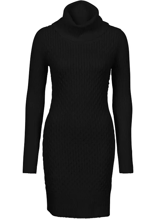 Figurbetontes Strickkleid mit Rollkragen in schwarz von vorne - bonprix