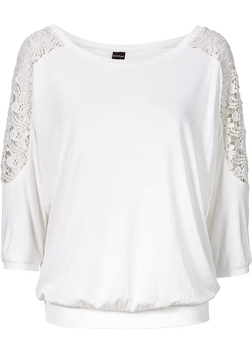 Oversize-Shirt mit Spitze in weiß - bonprix