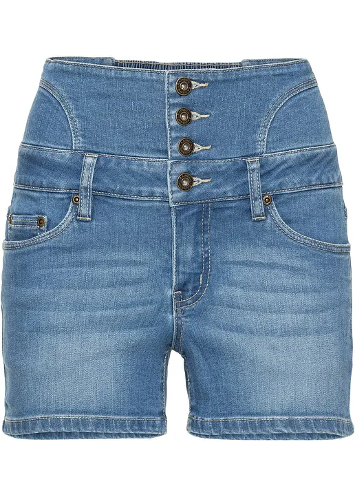 Highwaist-Jeans-Shorts in blau von vorne - bonprix