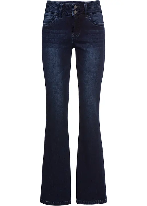 Bootcut Jeans High Waist, Shaping-Ultra-Soft in blau von vorne - bonprix
