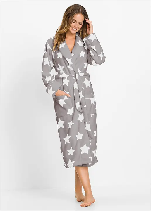 Fleece Bademantel in grau von vorne (Totalaufnahme) - bonprix