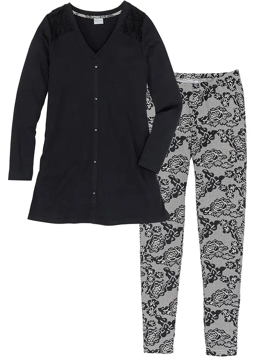 Pyjama mit Leggings in schwarz von vorne - bonprix