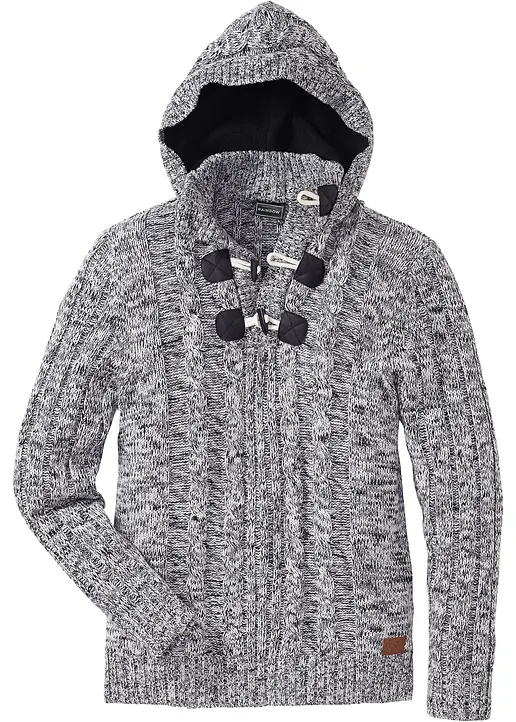 Grobstrick-Kapuzenpullover mit Baumwolle in schwarz von vorne - bonprix
