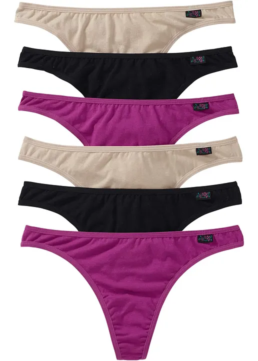 String mit Bio-Baumwolle (6er Pack) in lila von vorne - bonprix