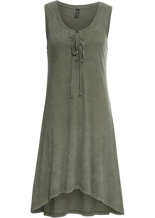 Jerseykleid  mit Schnürung in grün von vorne - bonprix