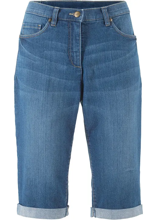 Jeans Bermuda Mid Waist mit gekrempeltem Saum in blau von vorne - bonprix