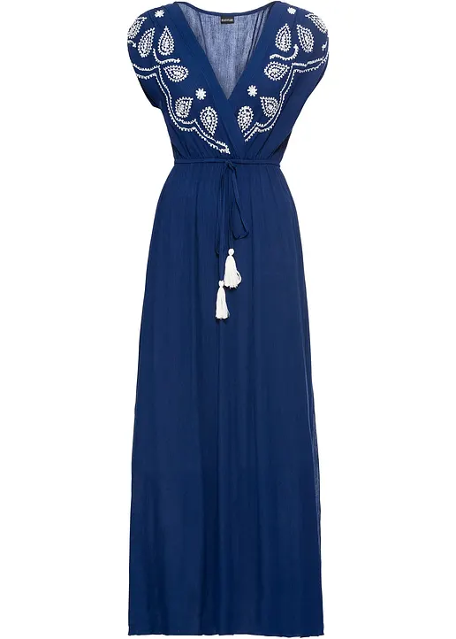 Maxikleid aus Viskose in blau von vorne - bonprix
