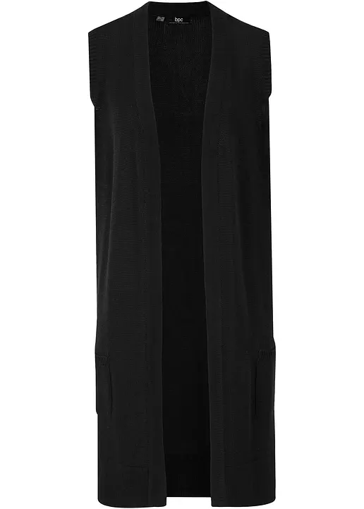 Long-Strickweste mit Taschen in schwarz von vorne - bonprix