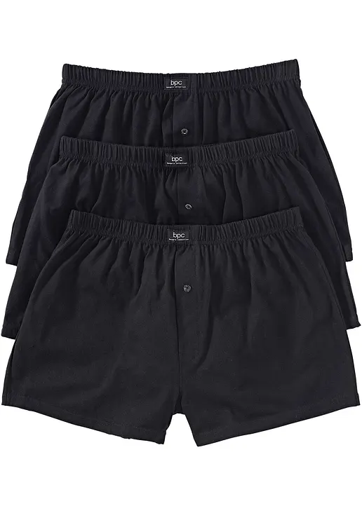Lockere Jersey Boxershorts (3er Pack) in schwarz von vorne - bonprix