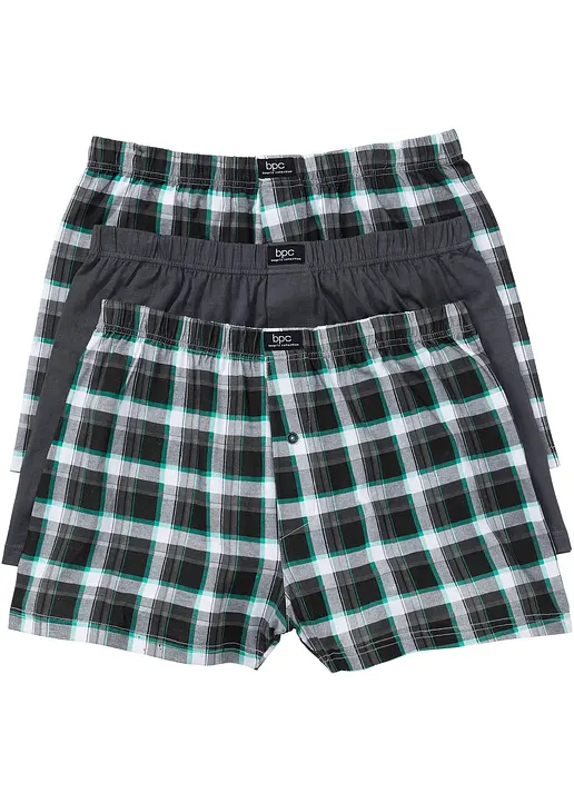 Lockere Jersey Boxershorts  (3er Pack) in schwarz von vorne - bonprix