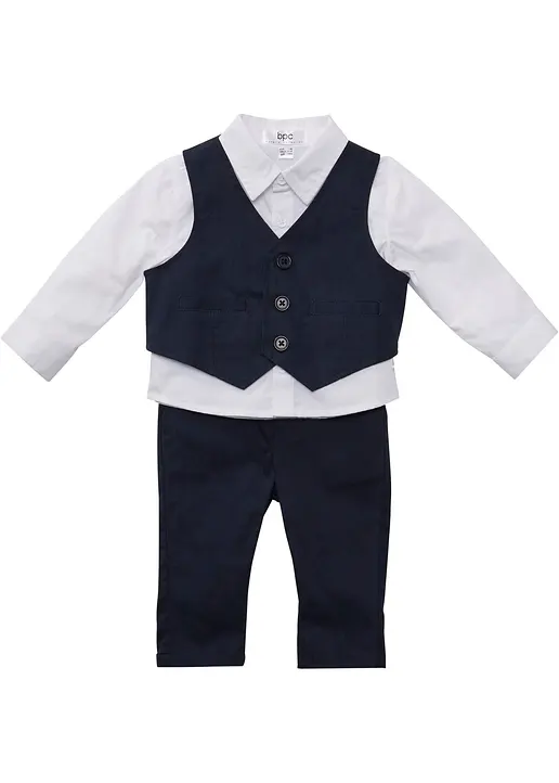 Baby Hemd + Weste + Hose (3-tlg. Set) in weiß von vorne - bonprix