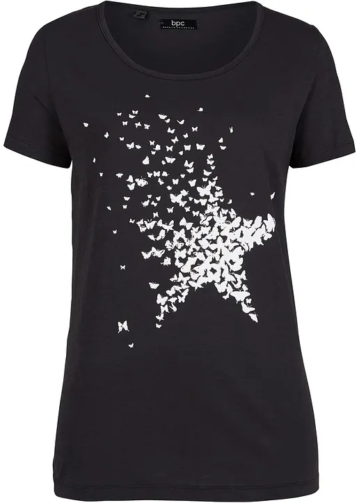 Flammgarn-Shirt aus Bio-Baumwolle, kurzarm in schwarz von vorne - bonprix