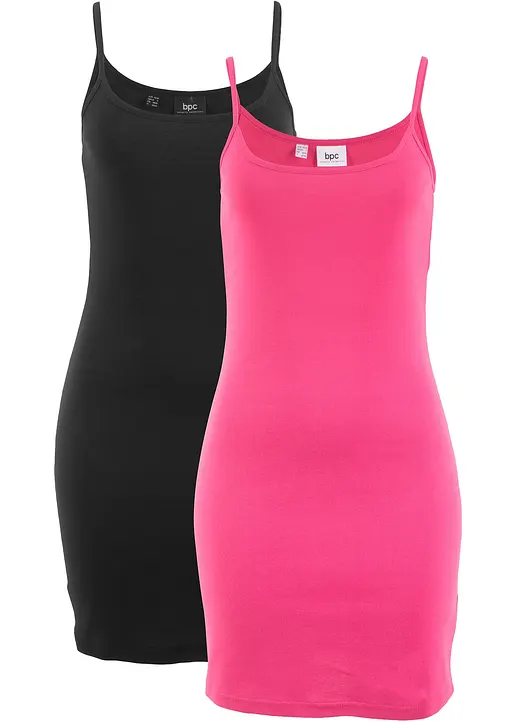 Trägerkleid aus reiner Baumwolle (2er Pack) in pink von vorne - bonprix