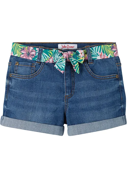 Jeans-Shorts Mid Waist, mit Gürtel in blau von vorne - bonprix