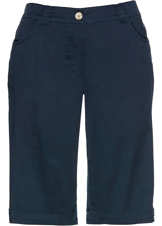 Baumwoll Papertouch-Bermuda mit Bequembund in blau von vorne - bonprix