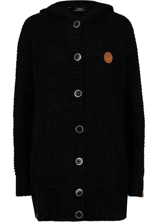 Longstrickjacke mit Kapuze in schwarz von vorne - bonprix