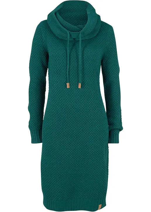 Strickkleid mit Schalkragen in grün von vorne - bonprix