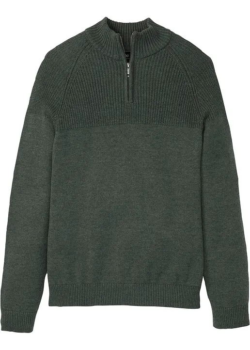 Troyer Pullover mit Baumwolle in grün von vorne - bonprix