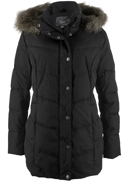 Steppjacke mit abnehmbarer Kapuze in schwarz von vorne - bonprix