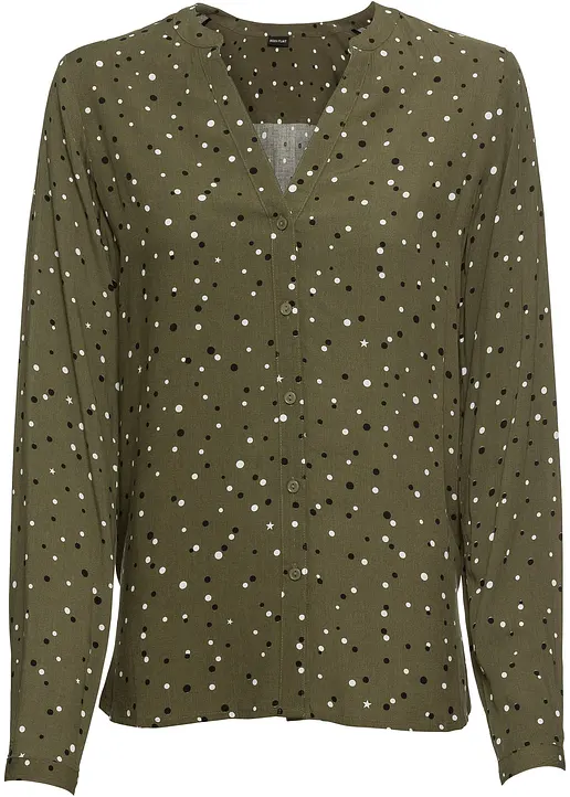 Bluse mit Pünktchen in grün von vorne - bonprix
