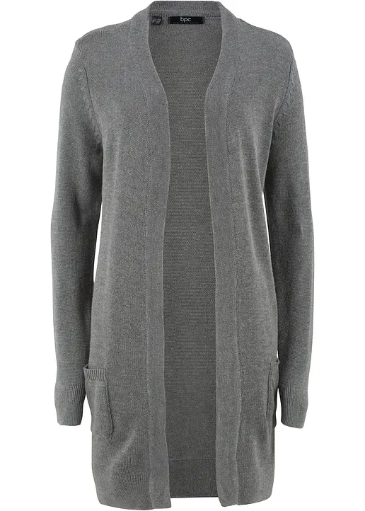 Longstrickjacke, Langarm in grau von vorne - bonprix